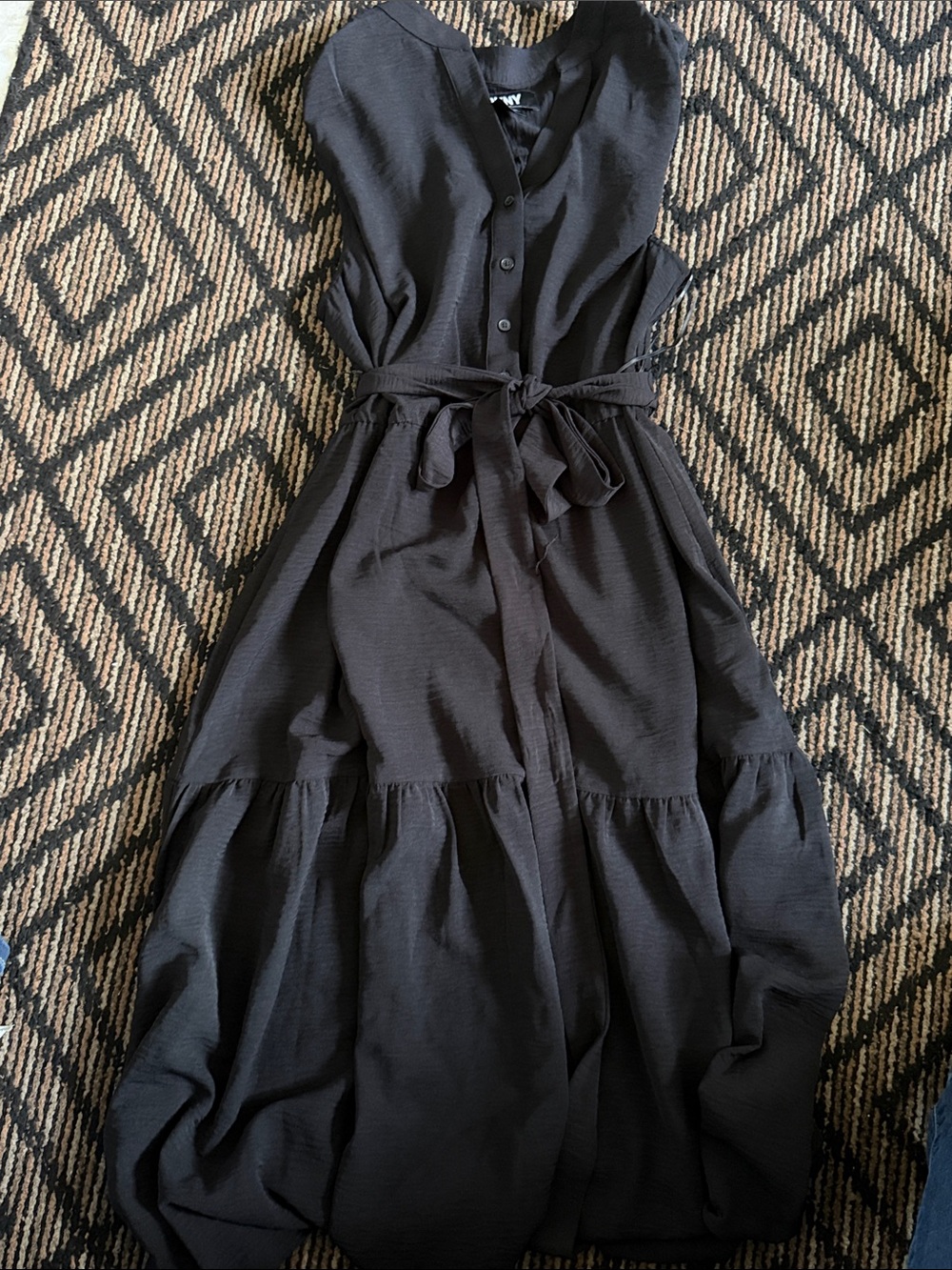 Dkny Black Sleeveless Button-Front Maxi Dress with Waist Tie